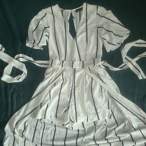 Crystal Doll Romper-Dress, White with Black Stripes